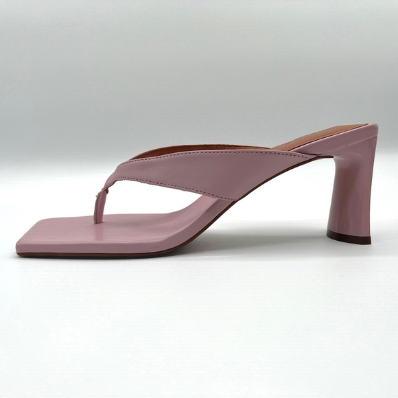 L’Intervalle pink  mule open toe sandals pastel square toe strappy leather heels - Picture 4 of 15